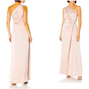 HALSTON HERITAGE
Twist Waist One Shoulder Satin Sheath Gown In Rose Cloud